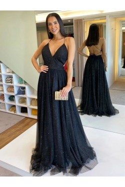 Long Black Tulle Prom Dresses Formal Evening Gowns 6011358