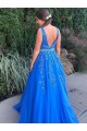 A-Line Beaded V-Neck Long Prom Dresses Formal Evening Gowns 6011361