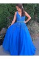 A-Line Beaded V-Neck Long Prom Dresses Formal Evening Gowns 6011361