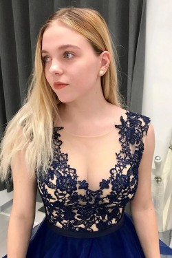 A-Line Lace Tulle Long Prom Dresses Formal Evening Gowns 6011362