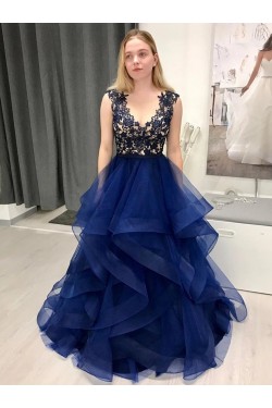 A-Line Lace Tulle Long Prom Dresses Formal Evening Gowns 6011362