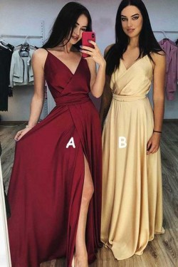 A-Line V-Neck Long Prom Dresses Formal Evening Gowns 6011363