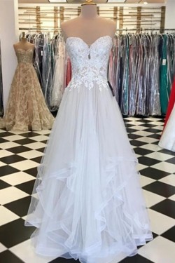 A-Line Lace Tulle Long Prom Dresses Formal Evening Gowns 6011365