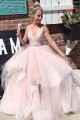 A-Line Sequins Tulle V-Neck Long Prom Dresses Formal Evening Gowns 6011366