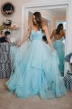 A-Line Sequins Tulle V-Neck Long Prom Dresses Formal Evening Gowns 6011366