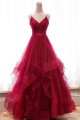 A-Line Sequins Tulle V-Neck Long Prom Dresses Formal Evening Gowns 6011366