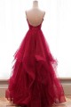 A-Line Sequins Tulle V-Neck Long Prom Dresses Formal Evening Gowns 6011366