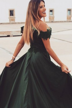 A-Line Lace Off-the-Shoulder Long Prom Dresses Formal Evening Gowns 6011368