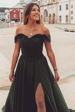 A-Line Lace Off-the-Shoulder Long Prom Dresses Formal Evening Gowns 6011368