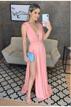 A-Line V-Neck Long Prom Dresses Formal Evening Gowns 6011374