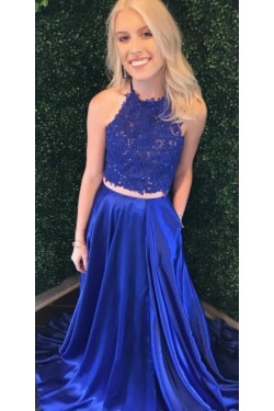 A-Line Beaded Lace Two Pieces Long Prom Dresses Formal Evening Gowns 6011376