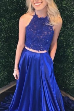 A-Line Beaded Lace Two Pieces Long Prom Dresses Formal Evening Gowns 6011376