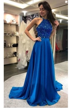 A-Line Beaded Long Prom Dresses Formal Evening Gowns 6011382