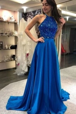 A-Line Beaded Long Prom Dresses Formal Evening Gowns 6011382