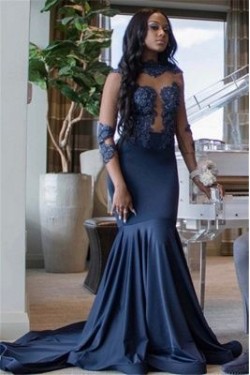 Mermaid Lace Appliques Long Prom Dresses Formal Evening Gowns 6011385