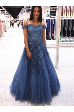 A-Line Beaded Off-the-Shoulder Long Prom Dresses Formal Evening Gowns 6011388