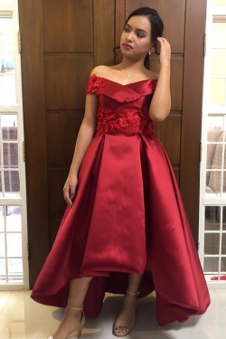 High Low Lace Satin Long Prom Dresses Formal Evening Gowns 6011392