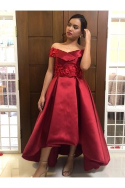 High Low Lace Satin Long Prom Dresses Formal Evening Gowns 6011392