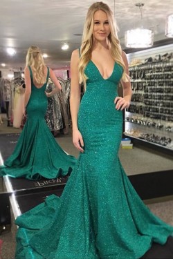 Mermaid Sequins Long Green Prom Dresses Formal Evening Gowns 6011397