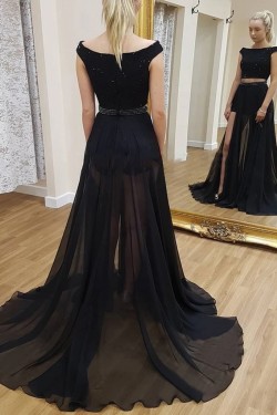 A-Line Two Pieces Beaded Long Prom Dresses Formal Evening Gowns 6011399