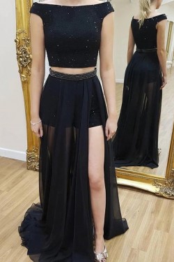 A-Line Two Pieces Beaded Long Prom Dresses Formal Evening Gowns 6011399