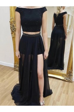 A-Line Two Pieces Beaded Long Prom Dresses Formal Evening Gowns 6011399
