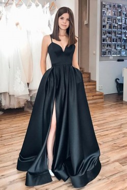 A-Line Long Black Prom Dresses Formal Evening Gowns 6011405