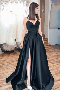 A-Line Long Black Prom Dresses Formal Evening Gowns 6011405