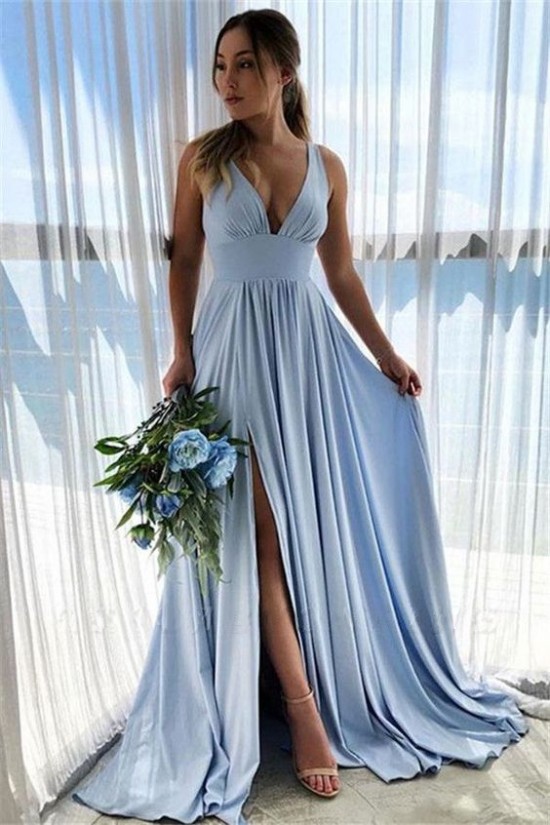 A-Line V-Neck Long Prom Dresses Formal Evening Gowns 6011406