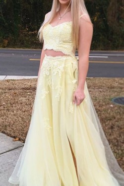 A-Line Lace Two Pieces Long Prom Dresses Formal Evening Gowns 6011409