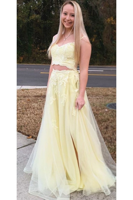 A-Line Lace Two Pieces Long Prom Dresses Formal Evening Gowns 6011409 A-Line Lace Two Pieces Long Prom Dresses Formal Evening Gowns 6011409