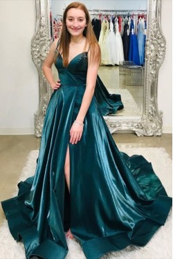 A-Line V-Neck Long Prom Dresses Formal Evening Gowns 6011410