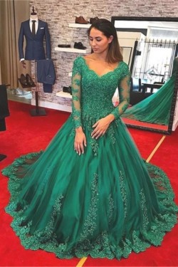 Long Sleeves Beaded Lace Long Prom Dresses Formal Evening Gowns 6011413