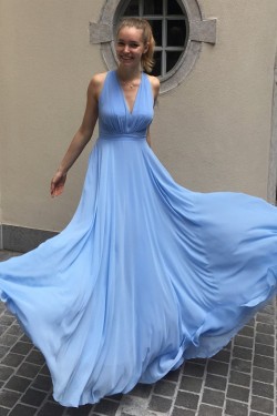 A-Line Chiffon V-Neck Long Prom Dresses Formal Evening Gowns 6011414
