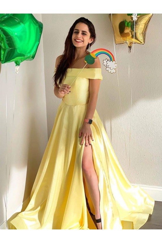 A-Line Long Yellow Off-the-Shoulder Prom Dresses Formal Evening Gowns 6011418 A-Line Long Yellow Off-the-Shoulder Prom Dresses Formal Evening Gowns 6011418