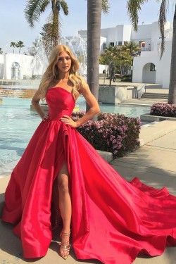 A-Line Strapless Long Prom Dresses Formal Evening Gowns 6011422
