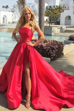 A-Line Strapless Long Prom Dresses Formal Evening Gowns 6011422