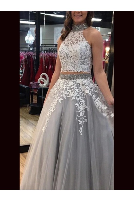 A-Line Beaded Lace Two Pieces Long Prom Dresses Formal Evening Gowns 6011436 A-Line Beaded Lace Two Pieces Long Prom Dresses Formal Evening Gowns 6011436
