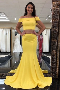 Mermaid Off-the-Shoulder Two Pieces Long Prom Dresses Formal Evening Gowns 6011437