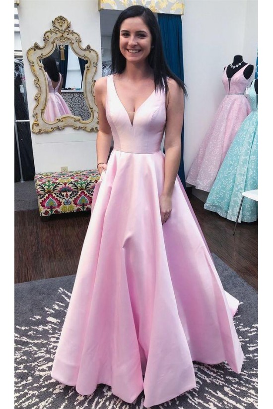 A-Line Long Pink V-Neck Prom Dresses Formal Evening Gowns 6011438 A-Line Long Pink V-Neck Prom Dresses Formal Evening Gowns 6011438