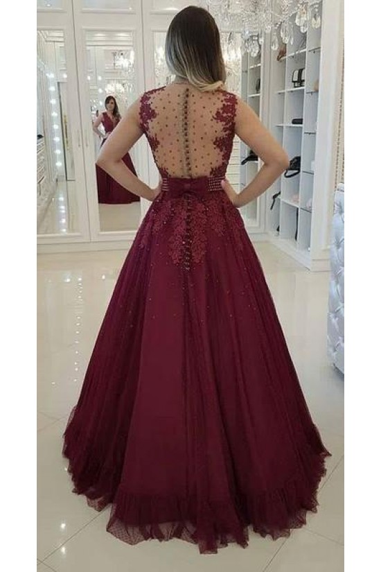 A-Line Beaded Lace Long Prom Dresses Formal Evening Gowns 6011442