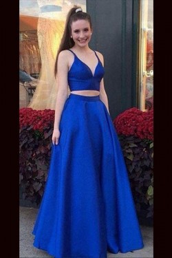 A-Line Two Pieces Long Prom Dresses Formal Evening Gowns 6011444