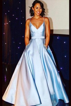 A-Line Beaded V-Neck Long Prom Dresses Formal Evening Gowns 6011446