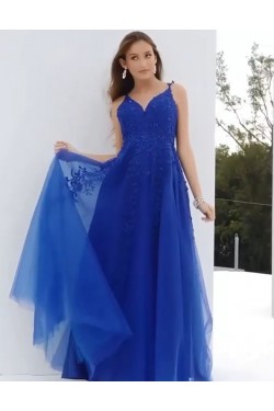 A-Line Beaded Lace Long Tulle Prom Dresses Formal Evening Gowns 6011448