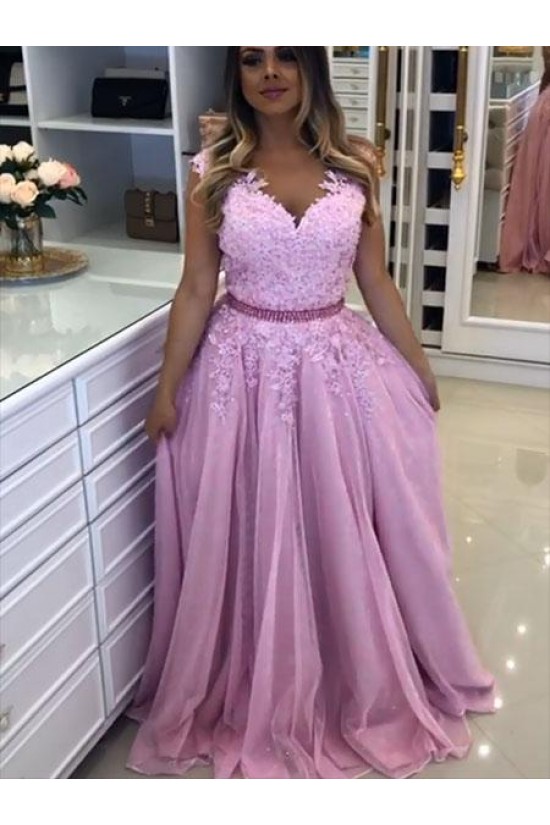 A-Line Beaded Lace Long Tulle Prom Dresses Formal Evening Gowns 6011449 A-Line Beaded Lace Long Tulle Prom Dresses Formal Evening Gowns 6011449