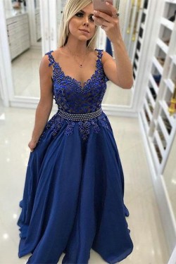 A-Line Beaded Lace Long Prom Dresses Formal Evening Gowns 6011450
