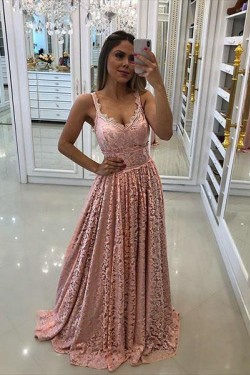 A-Line Lace Long Prom Dresses Formal Evening Gowns 6011451