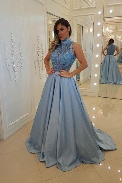A-Line Beaded Lace Long Prom Dresses Formal Evening Gowns 6011452