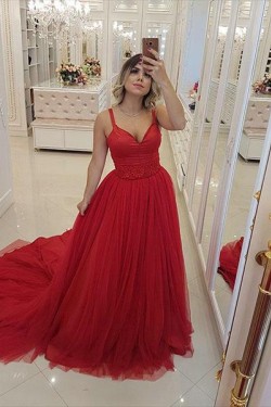 A-Line Long Red Long Prom Dresses Formal Evening Gowns 6011453