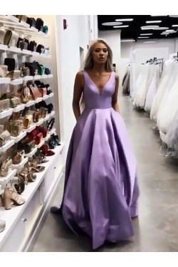 A-Line V-Neck Long Prom Dresses Formal Evening Gowns 6011459